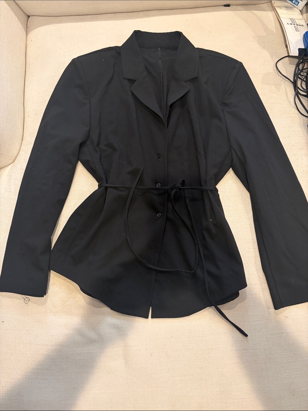womens zara black blazer jacket 3 button with tie large